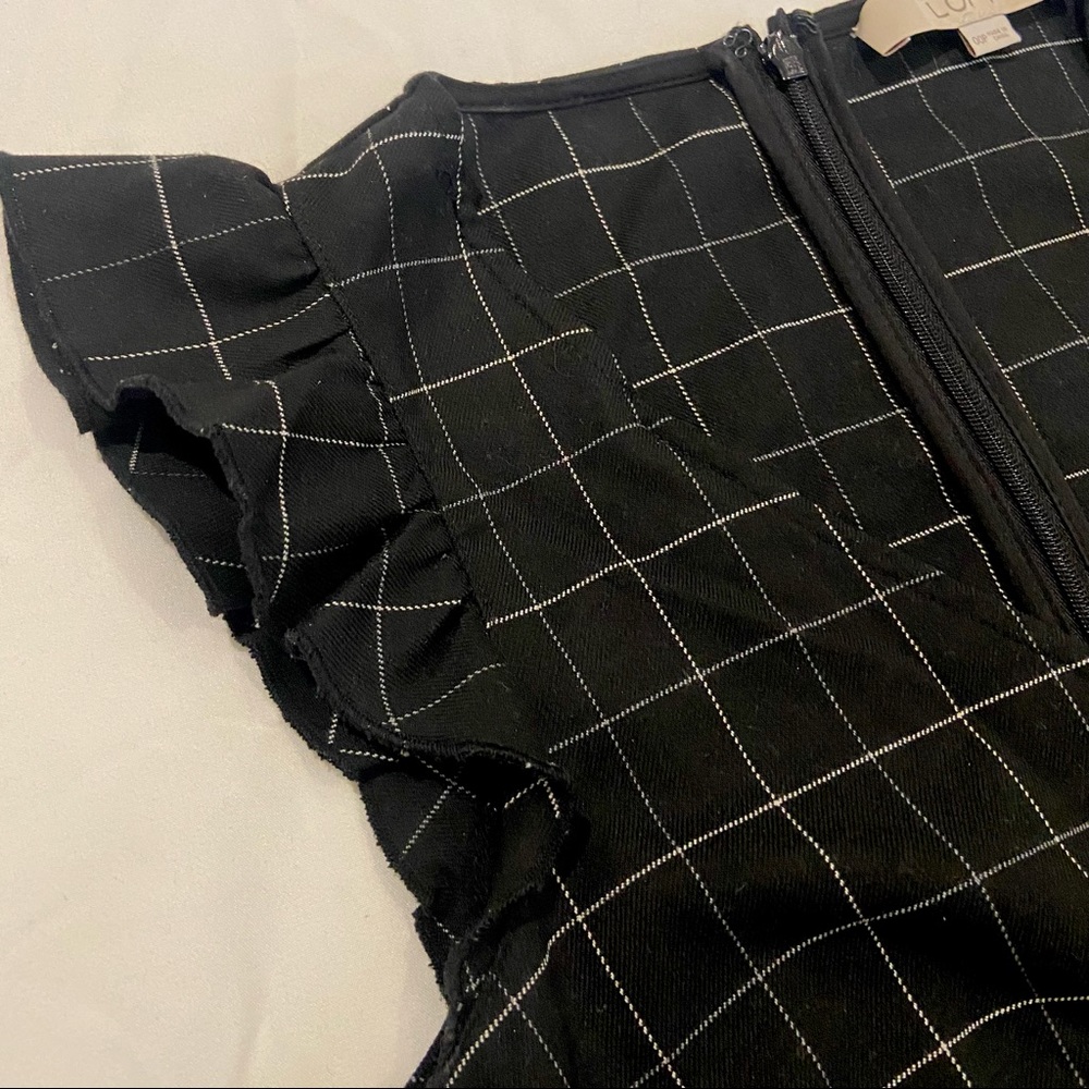 Loft Black Grid Print Windowpane Flutter Shift Dr… - image 2